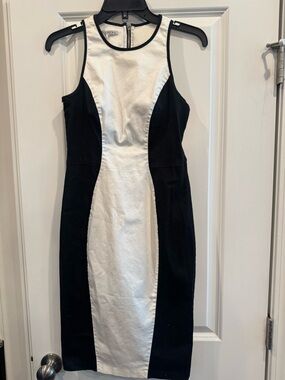Maggy London Black and White Colorblock Midi Sheath Dress